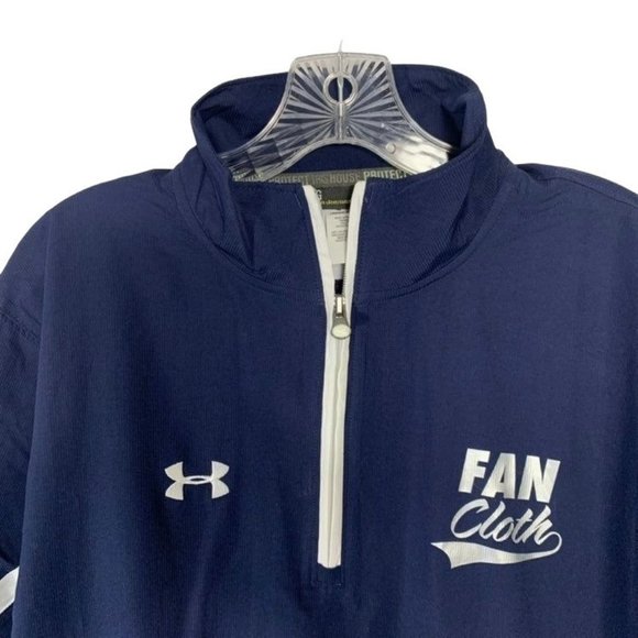 Under Armour Mens Logo Blue Pullover Size L Fan Cloth Windbreaker Shell 3/4 Zip - Picture 3 of 9